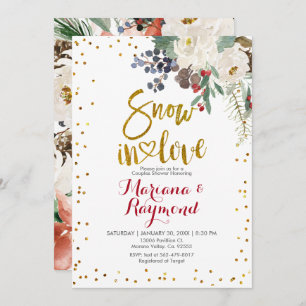 Invitation Neige en amour Blanc Noël Floral Couples Douche