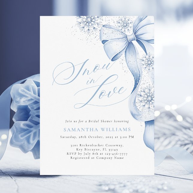 Invitation Neige en amour Fête des mariées Bleue Bow (Créateur téléchargé)