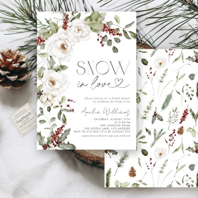 Invitation Neige en amour Fleurs blanches Pine hiver (Créateur téléchargé)