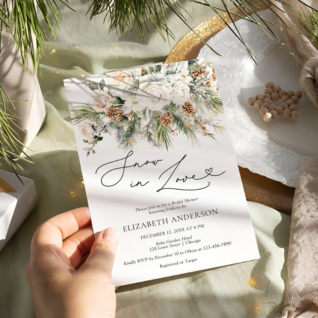 Invitation Neige en amour hiver Fête des mariées À feuillage  (Créateur téléchargé)