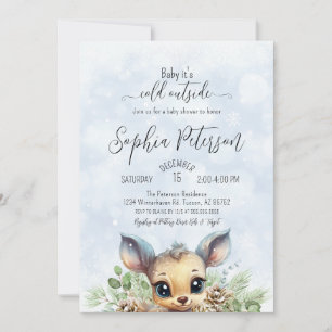Invitation Neige froide à l'extérieur Baby shower bleu Cerf