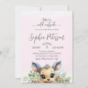 Invitation Neige froide à l'extérieur Baby shower rose Cerf