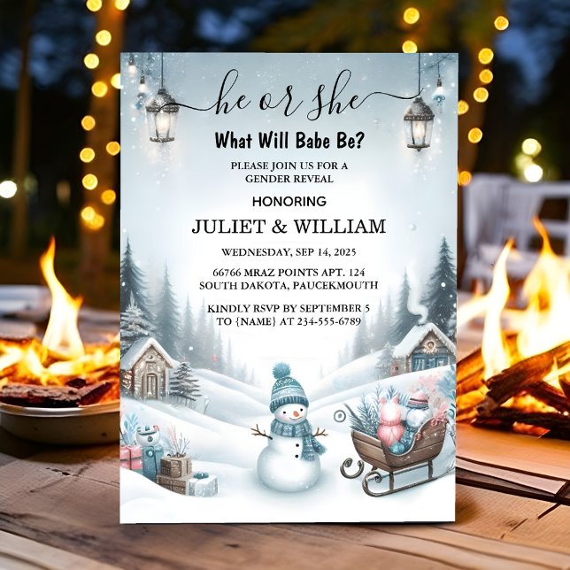 Invitation Neige Rustique Froide Glace Cosy hiver Sexe Révéle (Créateur téléchargé)