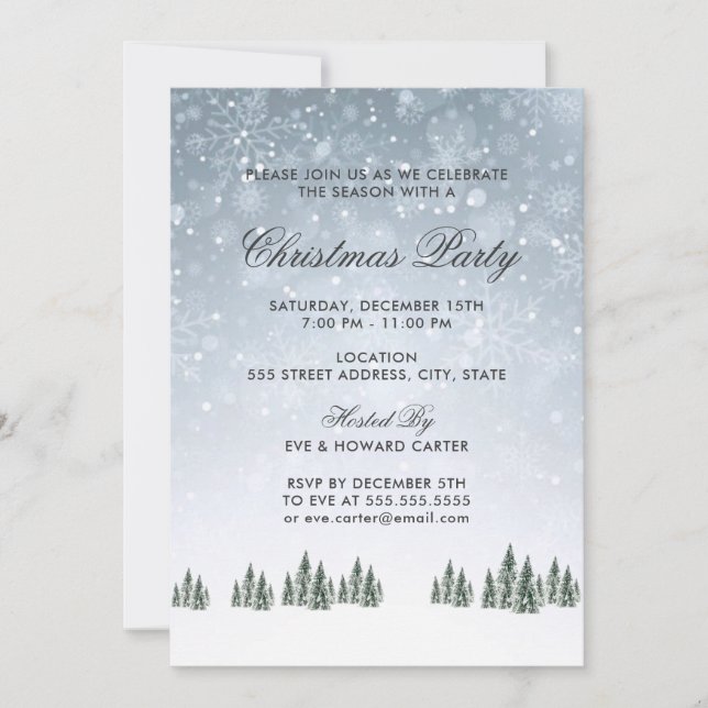 Invitation Neige sur les pins | Fête de Noël (Devant)