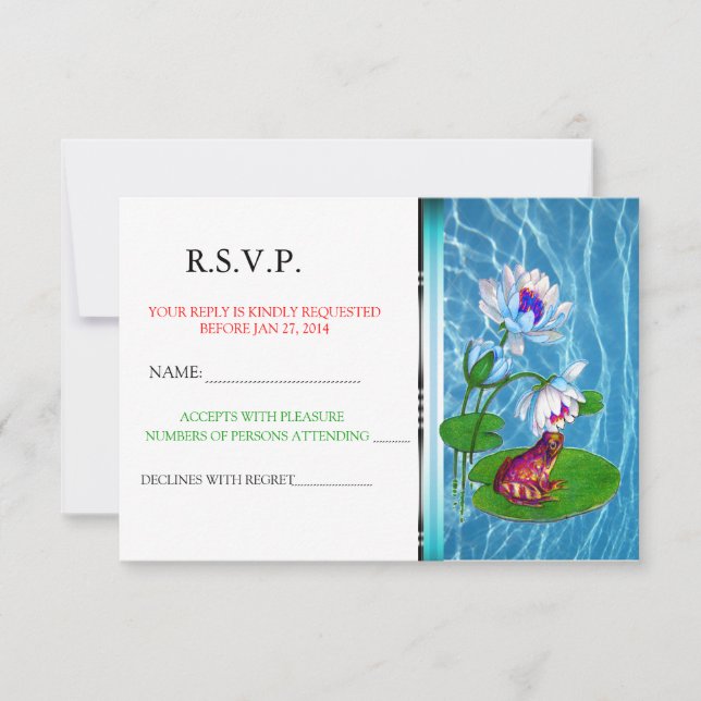 Invitation nénuphar avec annonce RSVP de grenouill (Devant)