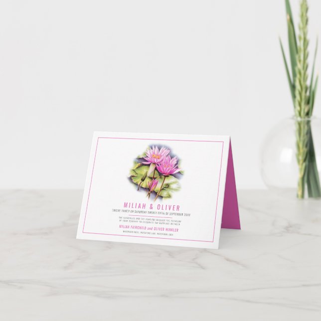 Invitation Nénuphar botanique rose mariage photo personnalisé (Devant)