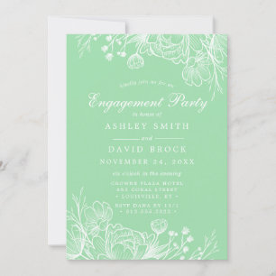 Invitation Néo Menthe Moderne Fête de Fiançailles Florale Bla