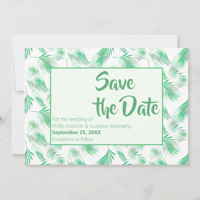 Invitation Neo Mint Tropical Palm Feuilles Enregistrer la dat (Devant)