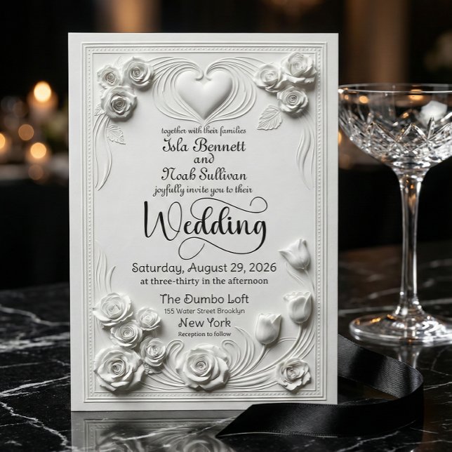 Invitation Neoclassical White Floral Baroque Romance (Créateur téléchargé)