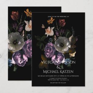 Invitation Néoclassique Floral Moonlight Dark & Moody Mariage