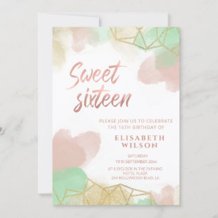 Invitation Neomint blush or aquarelle géométrique invitati