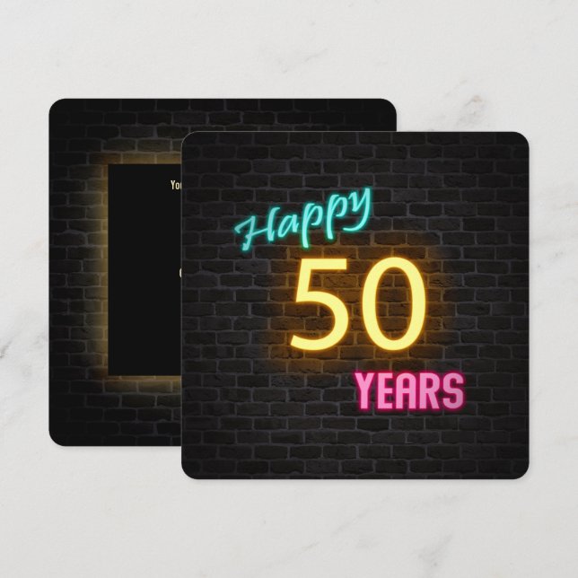 Invitation Neon 50th Birthday Connexion en brique (Devant / Derrière)