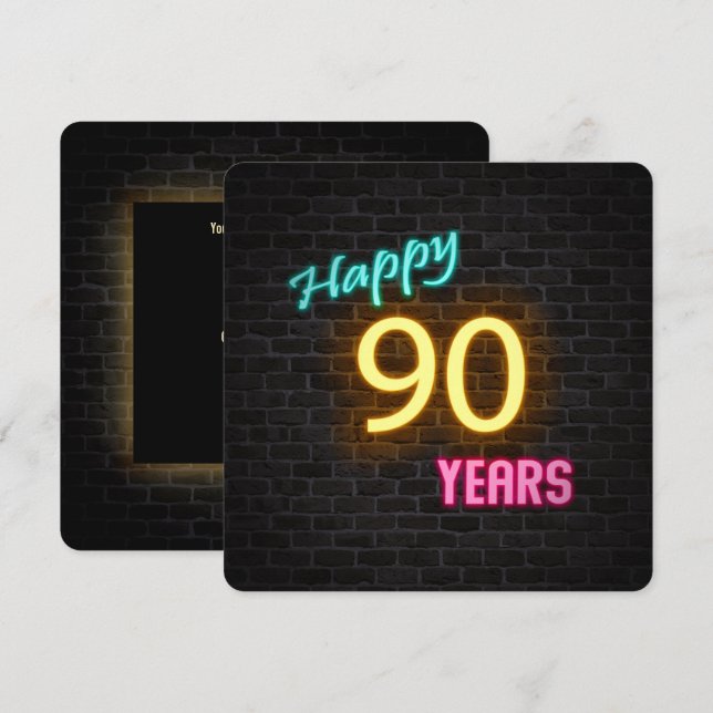 Invitation Neon 90e anniversaire Signal brillant sur brique (Devant / Derrière)