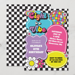 Invitation Neon 90s Retro Eight est une Vibe 8e anniversaire