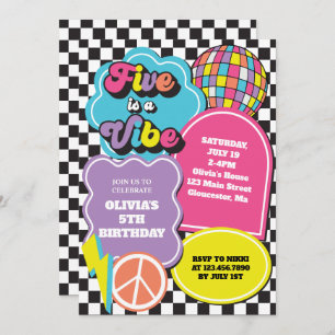 Invitation Neon 90s Retro Five est un Vibe 5e anniversaire