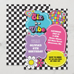 Invitation Neon 90s Retro Six est un Vibe 6e anniversaire