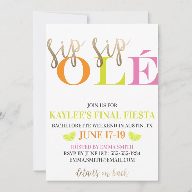 Invitation Neon Bachelorette Week-end Finale Moderne Fiesta (Devant)