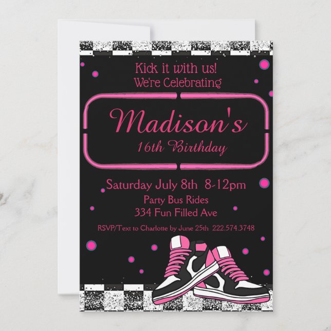 Invitation Neon Basket Anniversaire, Parties scintillant (Devant)