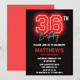Invitation Neon Black Red Men Sport 36e anniversaire