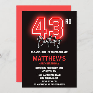 Invitation Neon Black Red Men Sport 43e anniversaire