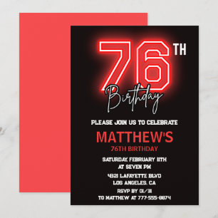 Invitation Neon Black Red Men Sport 76e anniversaire