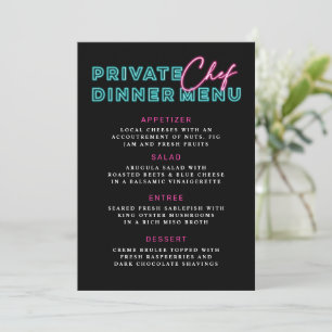 Invitation Neon Blue & Pink Menu Dîner Chef Privé Menu