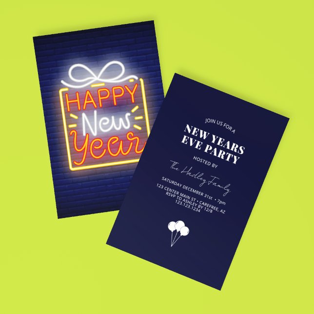 Invitation Neon Bonne Nouvelle Année Soirée (Créateur téléchargé)