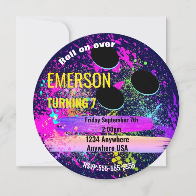 Invitation NEON BOWLING BALL, bowling, Glow bowling anniversa (Devant)