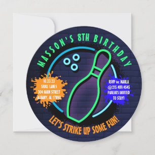 Invitation NEON BOWLING BALL ROUND Anniversaire Fête Invitati