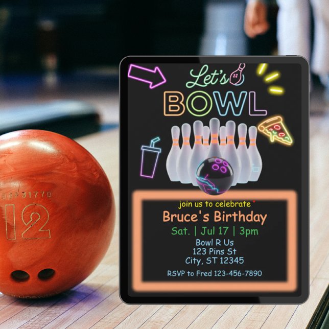 Invitation Neon Bowling Birthday (Créateur téléchargé)