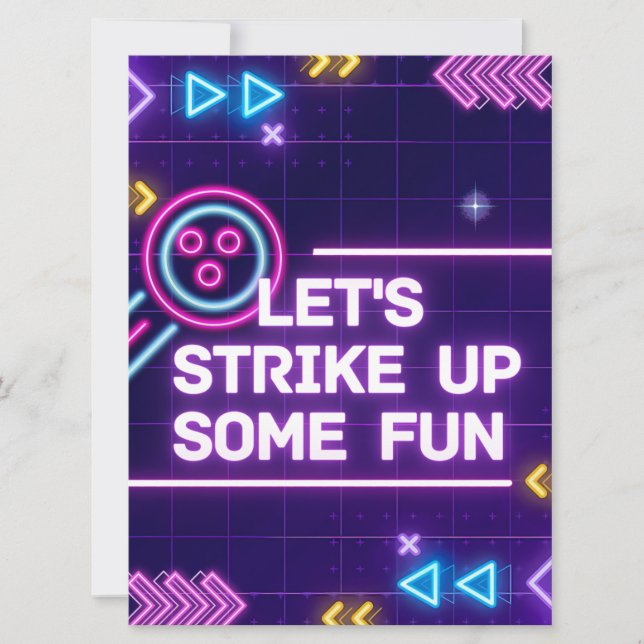 Invitation Neon Bowling Grève Un Anniversaire Amusant (Devant)