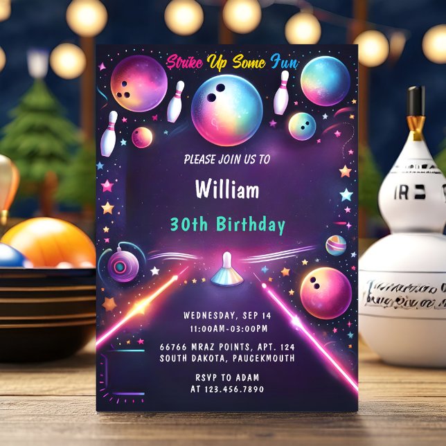 Invitation Neon Boy Kids Team Event Bowling 30th Birthday (Créateur téléchargé)