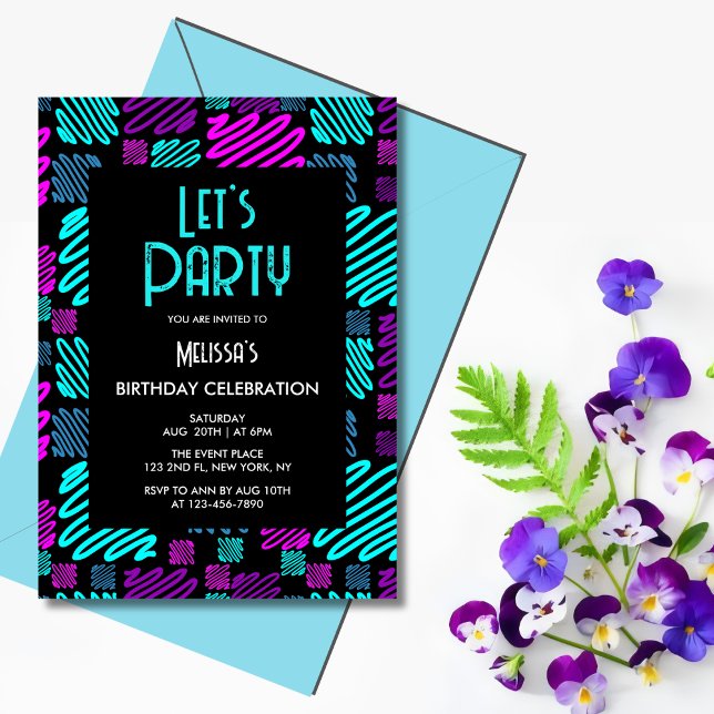 Invitation Neon brillant moderne Motif géométrique Anniversai (Créateur téléchargé)