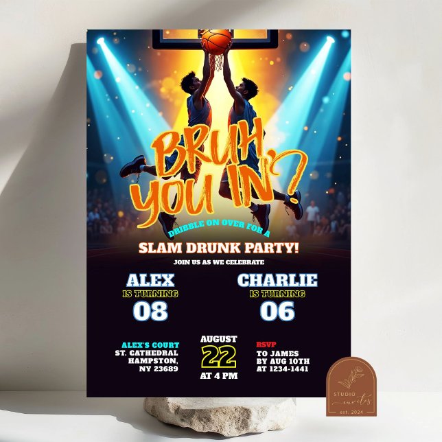 Invitation Neon Bruh You En Basketball Joint Anniversaire (Créateur téléchargé)