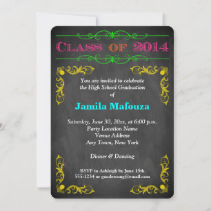 Invitation Neon Chalkboard Classe de 2014 PHOTO Graduation