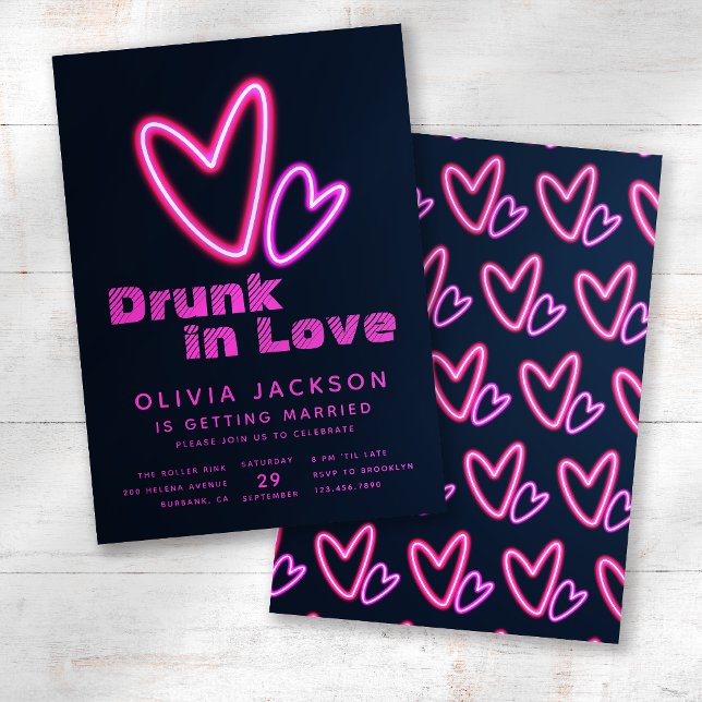 Invitation Neon Coeurs roses ivre dans la Fête des mariées d' (Créateur téléchargé)