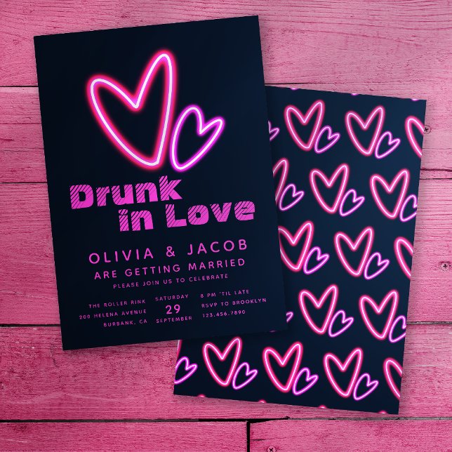 Invitation Neon Coeurs roses ivre en Wedding shower d'amour (Créateur téléchargé)