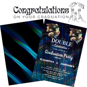Invitation Neon Deux diplômés Double Graduation Party 2025
