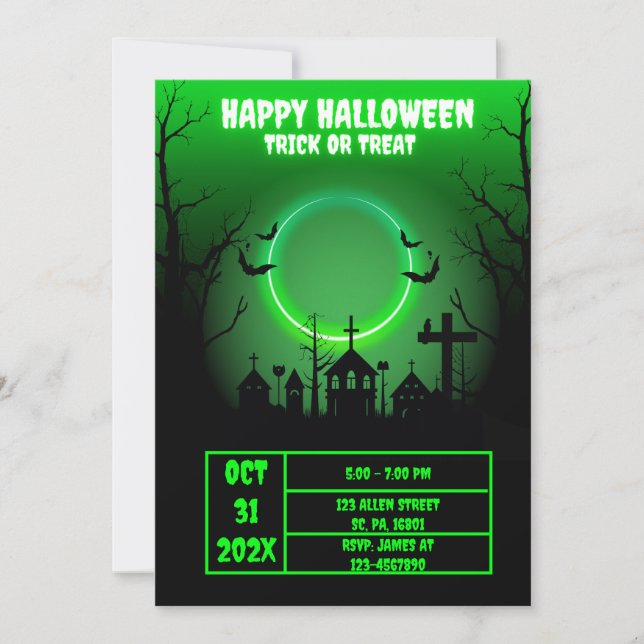 INVITATION NEON ÉFFRAYANT HAUNTED HOUSE HALLOWEEN PARTY (Devant)