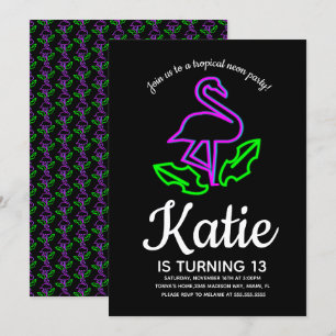 Invitation Neon Flamant rose Glow Party Ado tropical