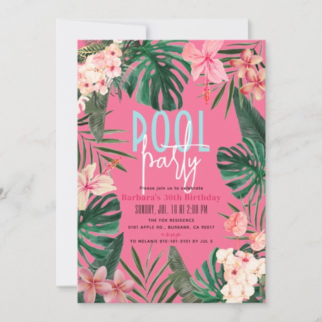 Invitation Néon floral tropical Adulte (Devant)