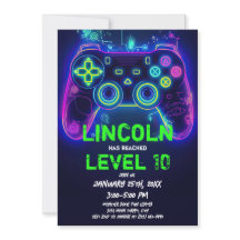 Neon Gamer Arcade Video Game Level Up Anniversaire