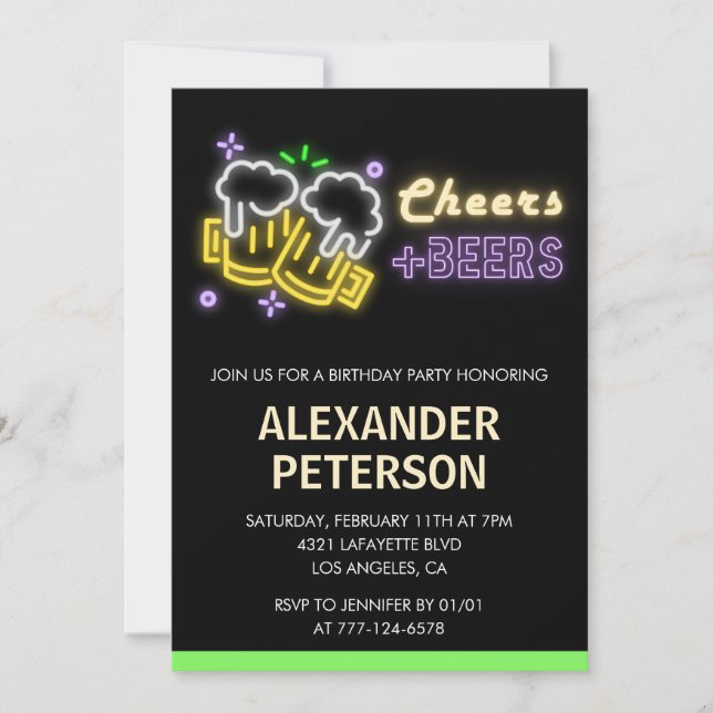 Invitation Neon Glow Cheers Beer Men 87e anniversaire (Devant)
