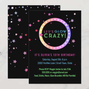 Invitation Neon Glow dans la fête d'anniversaire sombre Fêt