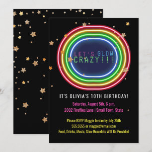 Invitation Neon Glow dans la fête d'anniversaire sombre   Fêt