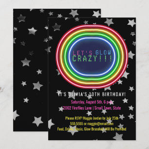 Invitation Neon Glow dans la fête d'anniversaire sombre  La f