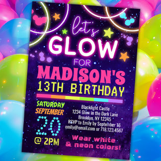 Invitation Neon Glow dans la fête de la lueur noire Anniversa