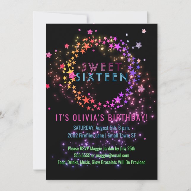 Invitation Neon Glow dans la fête des ténèbres| Sweet 16 (Devant)