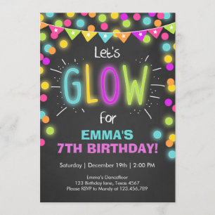 Invitation Neon Glow dans l'invitation pour l'anniversaire so