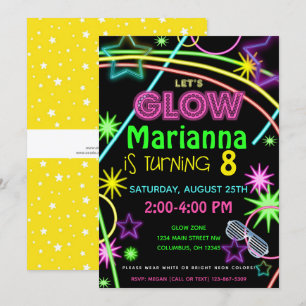 Invitation Neon Glow dans l'obscurité Anniversaire de enfant 